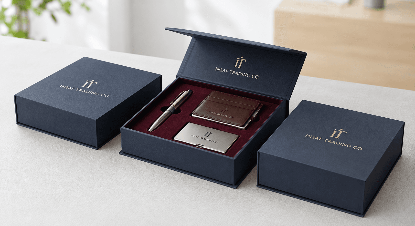 Laser engraved stainless steel corporate accessories.
